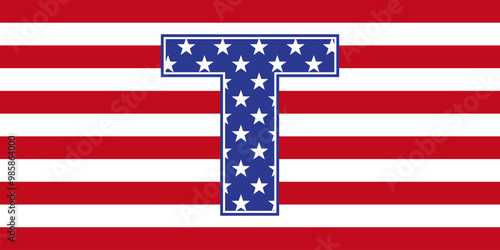 US presidential elections abstract background with elements of the american flag and large letter T in red and blue colors