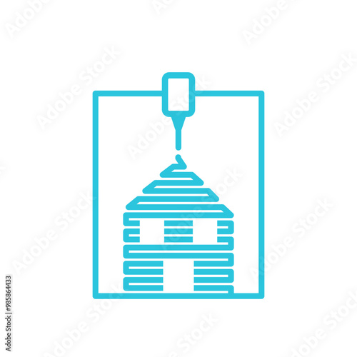 3D printing technology icon. House. Concrete printer nozzle.  Isolated on white background. From blue icon set