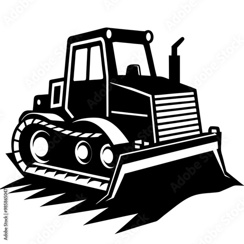 Bulldozer silhouette vector illustration on white background