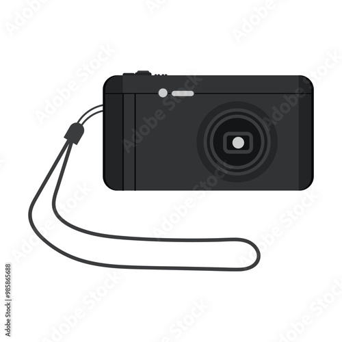 Compact Digital Camera with Wrist Strap – Front View of Photography Device