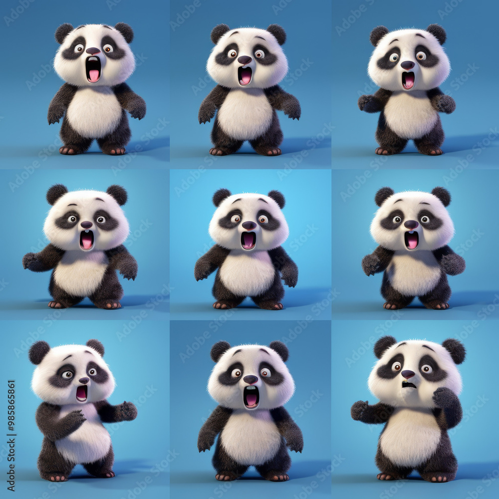 Obraz premium a cute panda, emoji pack, expression sheet, multiple poses and expression