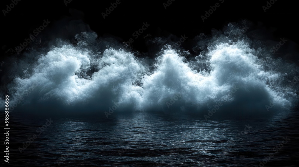dramatic studio scene with billowing white smoke against a deep black background creating an ethereal and mysterious atmosphere for product showcase dramatic studio scene with billowing white smoke against a deep black background creating an ethereal and mysterious atmosphere for product showcase