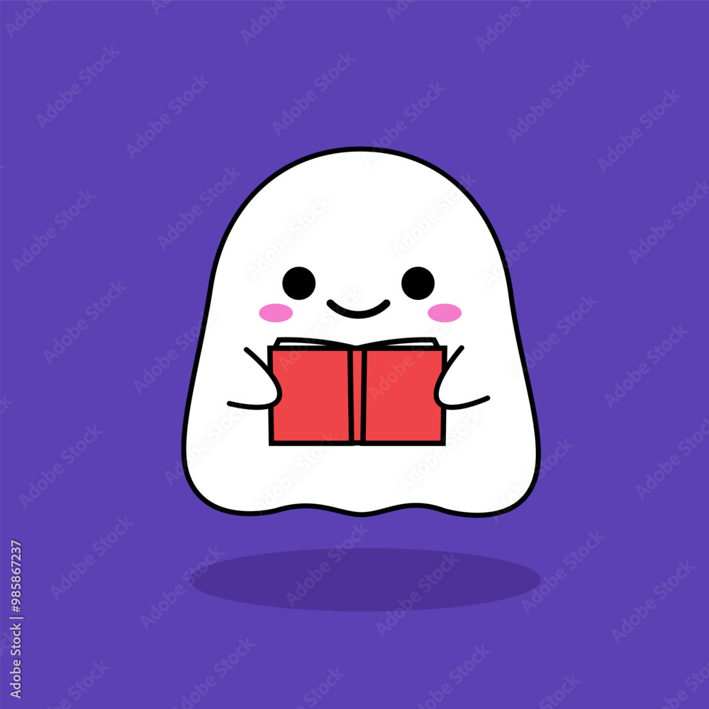 A cute ghost is reading a book. Isolated Vector Illustration A cute ghost is reading a book. Isolated Vector Illustration
