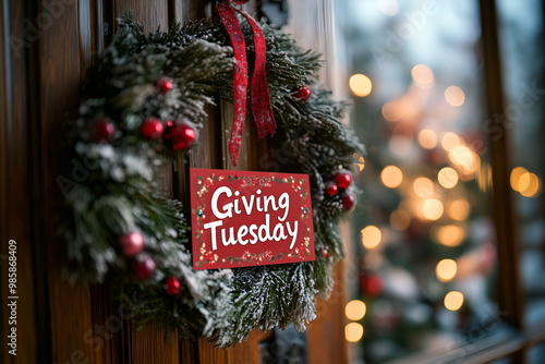 A holiday wreath with a small 