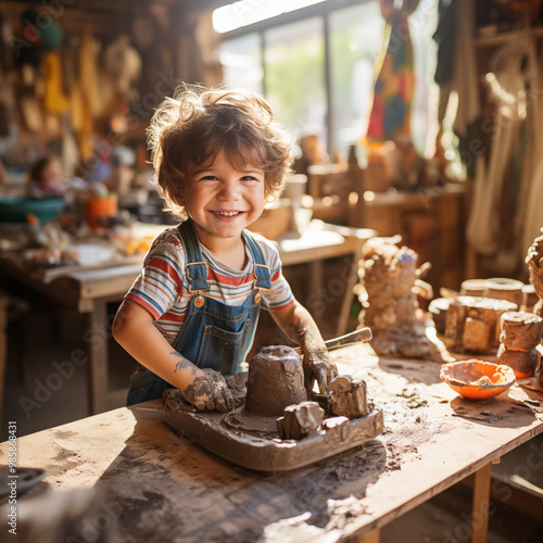 Children doing pottery activities