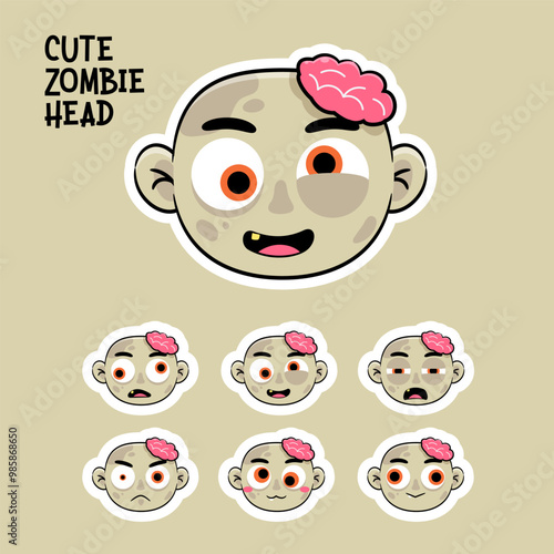 Emoticon group of Zombie head. Isolated Vector Illustration