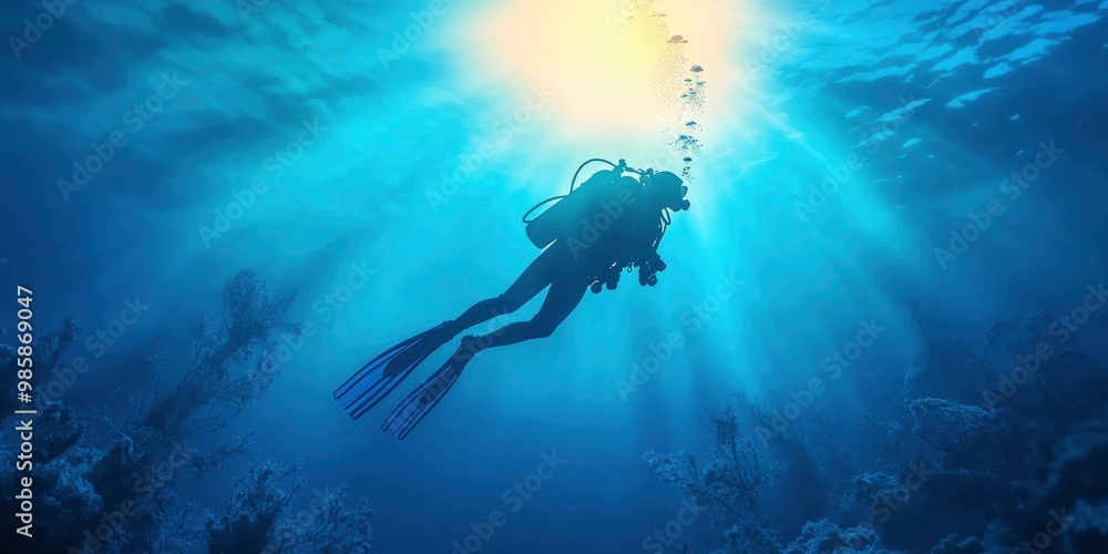 custom made wallpaper toronto digitalBoat submerged scuba diver dives into the ocean's beauty.