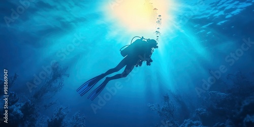 Wallpaper Mural Boat submerged scuba diver dives into the ocean's beauty. Torontodigital.ca