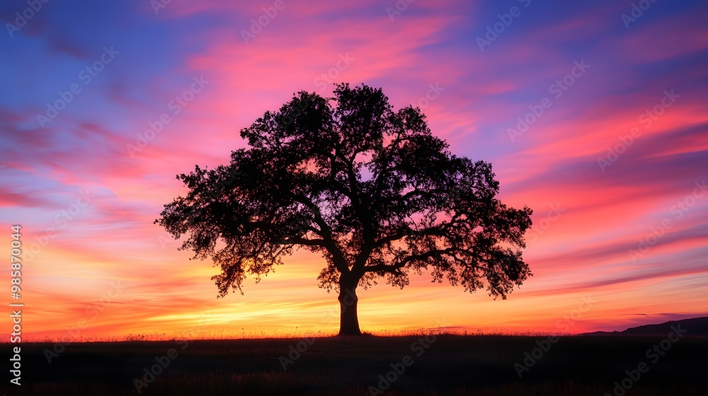 Silhouetted Tree Against a Vibrant Sunset Sky Silhouetted Tree Against a Vibrant Sunset Sky