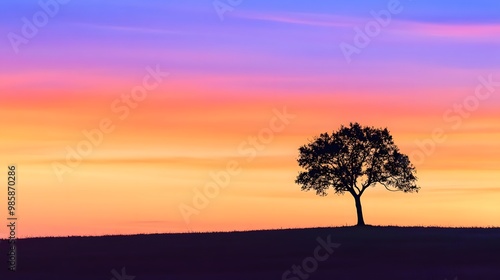 Silhouette of a Tree Against a Colorful Sunset Sky