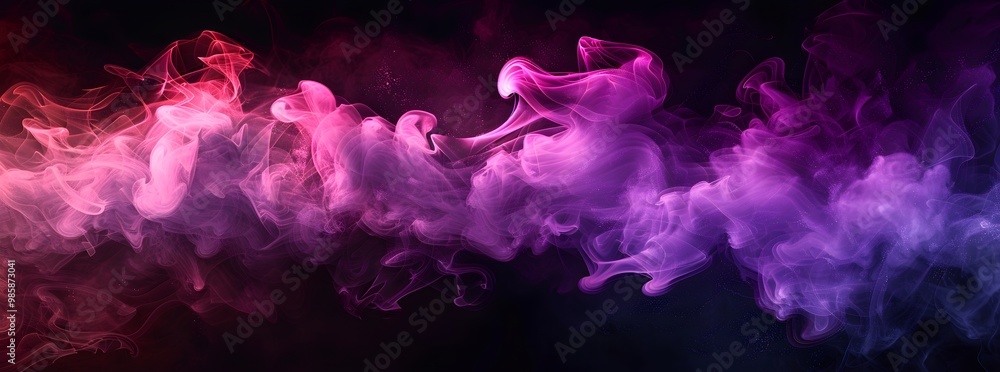 A purple and pink fiery smoke in the shape of an ocean wave on a black background, colorful A purple and pink fiery smoke in the shape of an ocean wave on a black background, colorful