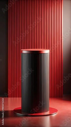 illuminated studio with red neon light and podium 3D