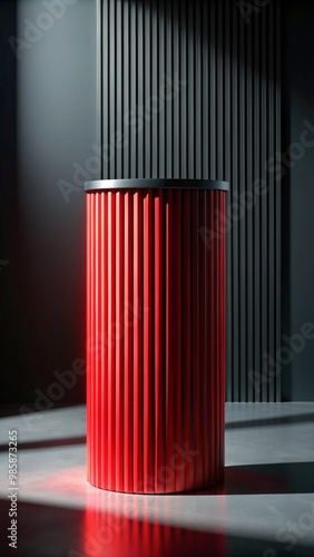 illuminated studio with red neon light and podium 3D