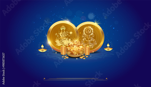 Golden coins for Indian Dhanteras and Diwali festival.