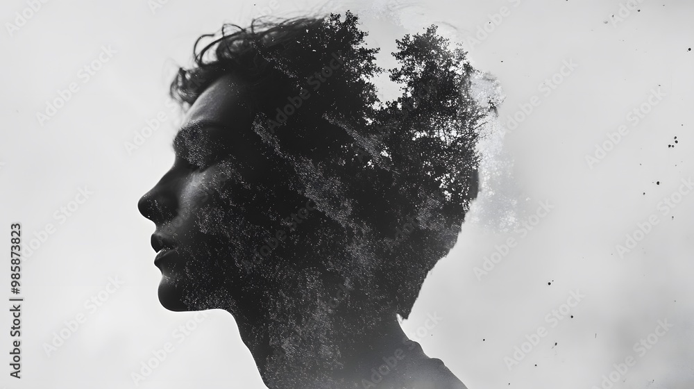 Silhouette of a Person with a Tree Overlaid on their Head Silhouette of a Person with a Tree Overlaid on their Head