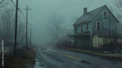 Wallpaper Mural Foggy Road and Abandoned House Torontodigital.ca