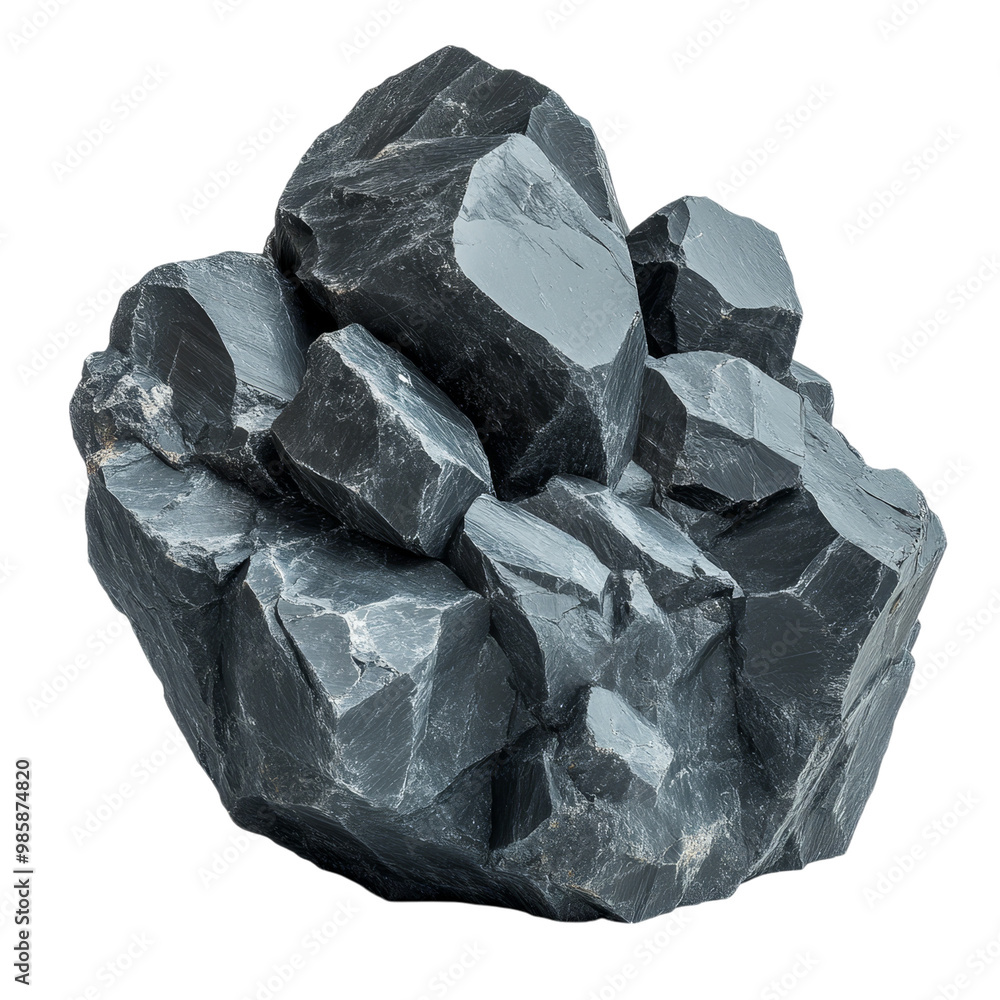 A graphite mine with extracted minerals, photorealistic, dark grey tones, isolated on white background. A graphite mine with extracted minerals, photorealistic, dark grey tones, isolated on white background.