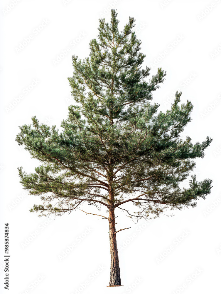 Pine tree with detailed branches and green foliage on a white background. Pine tree with detailed branches and green foliage on a white background.