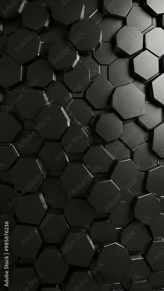 3D black hexagonal pattern with a metallic finish for wallpaper. 3D black hexagonal pattern with a metallic finish for wallpaper.