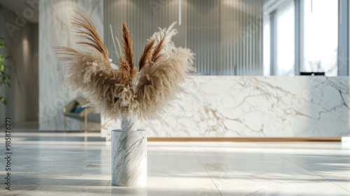 Dried Pampas Grass in a Marble Vase in a Modern Lobby