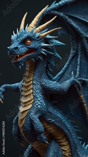 3D blue dragon illustration.