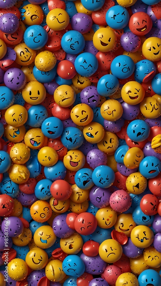 3D cartoon emoji with colorful confetti swirling around it. 3D cartoon emoji with colorful confetti swirling around it.