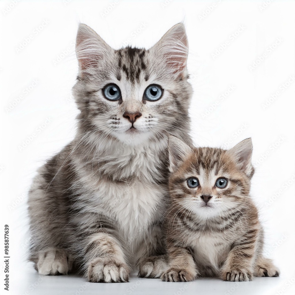 charming cat and kitten duo isolated on a white background charming cat and kitten duo isolated on a white background