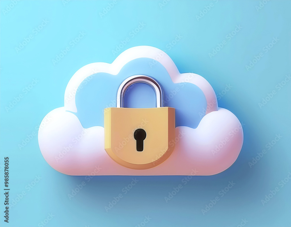 A stylized cloud icon with a padlock, symbolizing online security and data protection, on a soft blue background. A stylized cloud icon with a padlock, symbolizing online security and data protection, on a soft blue background.