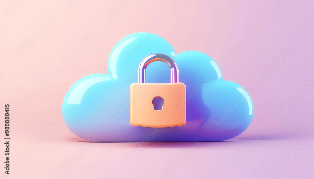 A lock symbol representing cloud security on a pastel background, emphasizing digital protection and data safety. A lock symbol representing cloud security on a pastel background, emphasizing digital protection and data safety.