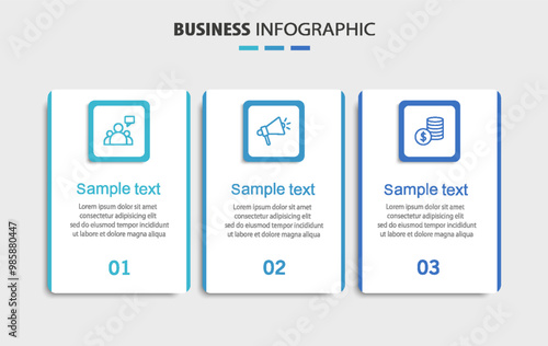 Infographic design template with icons and 3 options or steps. Can be used for process diagram, presentations, workflow layout, banner, flow chart, info graph	