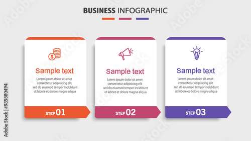 Infographic design template with icons and 3 options or steps. Can be used for process diagram, presentations, workflow layout, banner, flow chart, info graph	