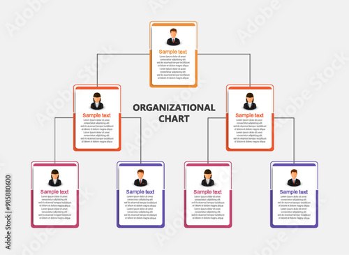 Corporate organizational chart with business avatar icons. Business hierarchy infographic elements. Vector illustration	