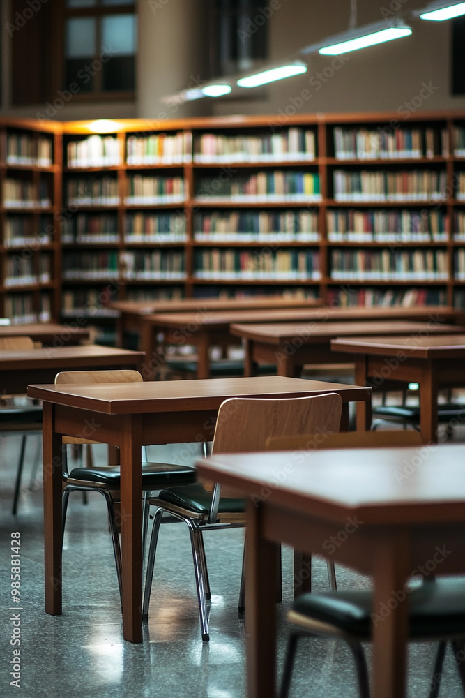 a empty library with table , chairs and books with isolated background generated by AI a empty library with table , chairs and books with isolated background generated by AI