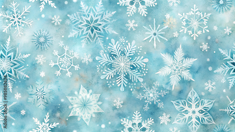 Delicate Snowflake Pattern in Watercolor Style with Soft White and Blue Tones Delicate Snowflake Pattern in Watercolor Style with Soft White and Blue Tones