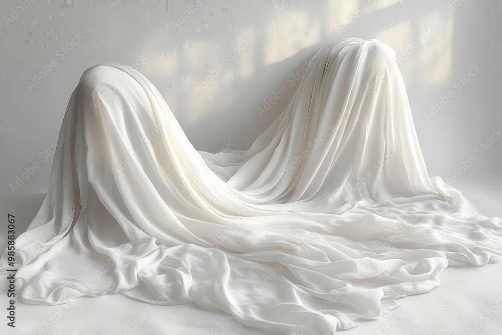 elegantly draped white tablecloth floating against pure white background showcasing folds and texture minimalist still life with subtle shadows elegantly draped white tablecloth floating against pure white background showcasing folds and texture minimalist still life with subtle shadows