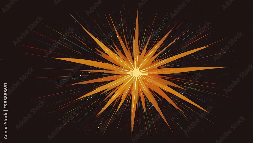 Abstract line art with an orange background and starburst. Abstract line art with an orange background and starburst.