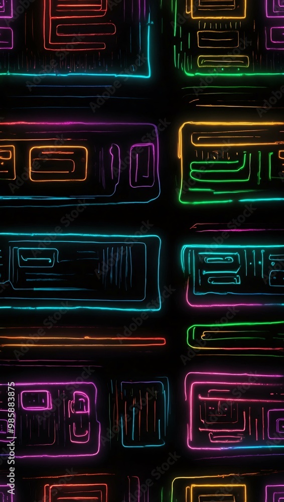 Abstract neon microwave symbol on black. Abstract neon microwave symbol on black.