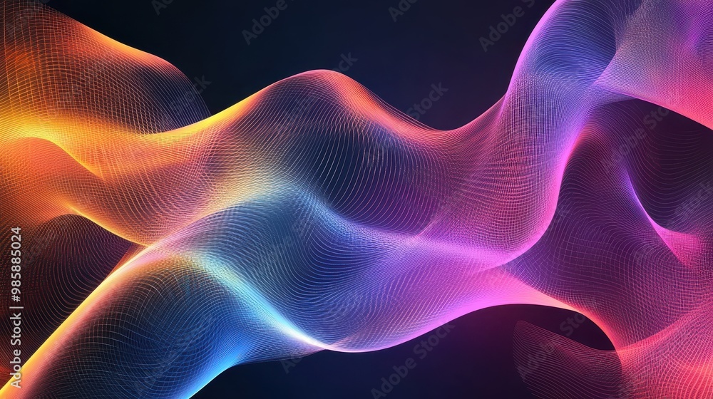 Abstract Colorful Wavy Lines and Grid Pattern on a Dark Background Abstract Colorful Wavy Lines and Grid Pattern on a Dark Background