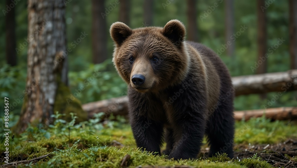 Adorable bear cubs exploring their forest habitat. Adorable bear cubs exploring their forest habitat.