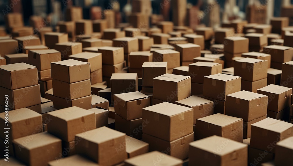 Aerial view of cardboard boxes in a miniature cityscape. Aerial view of cardboard boxes in a miniature cityscape.