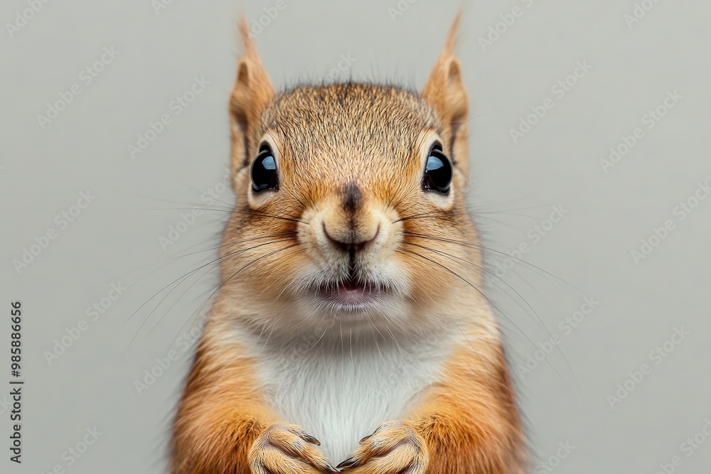 Portrait of red squirrel on grey background Portrait of red squirrel on grey background