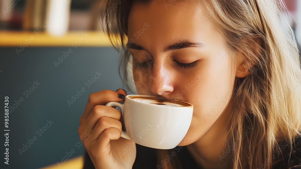 Young woman enjoying a cup of coffee. Young woman enjoying a cup of coffee.