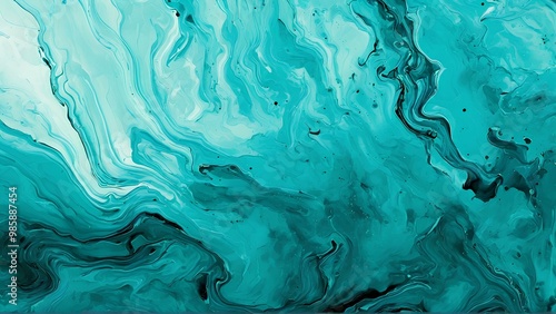Abstract art teal blue green gradient paint background with liquid fluid grunge texture