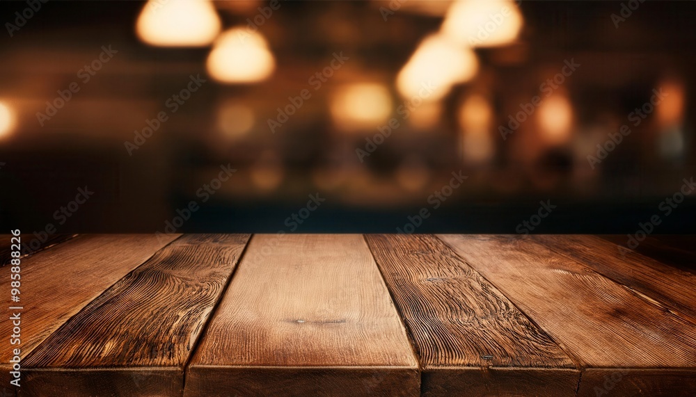 Wooden Table with empty space and blurry background. Generated image Wooden Table with empty space and blurry background. Generated image