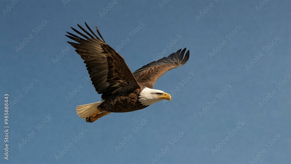 An eagle soaring gracefully through a clear blue sky. An eagle soaring gracefully through a clear blue sky.