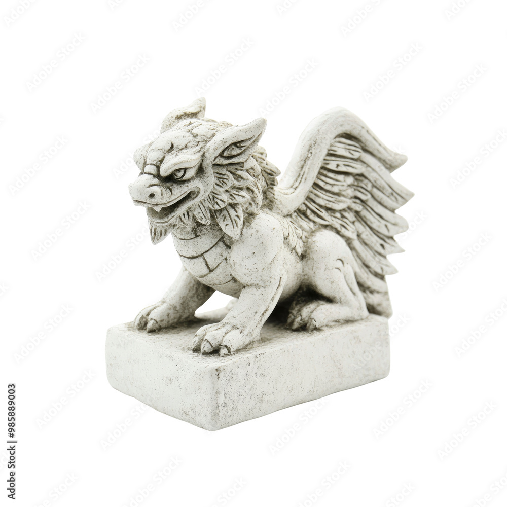 Stone Sculpture of a Chinese Guardian Lion with Wings Stone Sculpture of a Chinese Guardian Lion with Wings