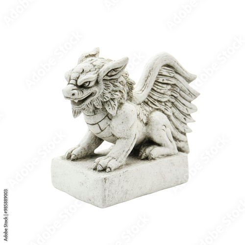 Stone Sculpture of a Chinese Guardian Lion with Wings