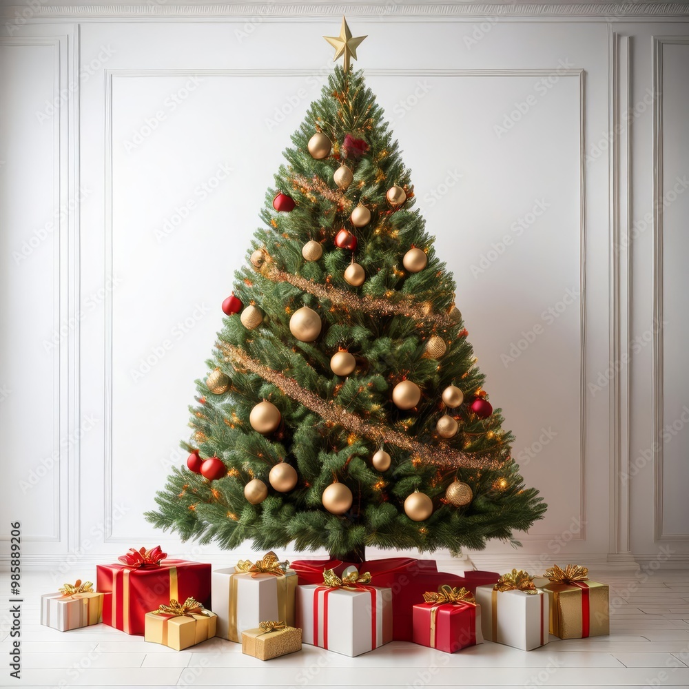 Golden Ornaments on a Christmas Tree Golden Ornaments on a Christmas Tree