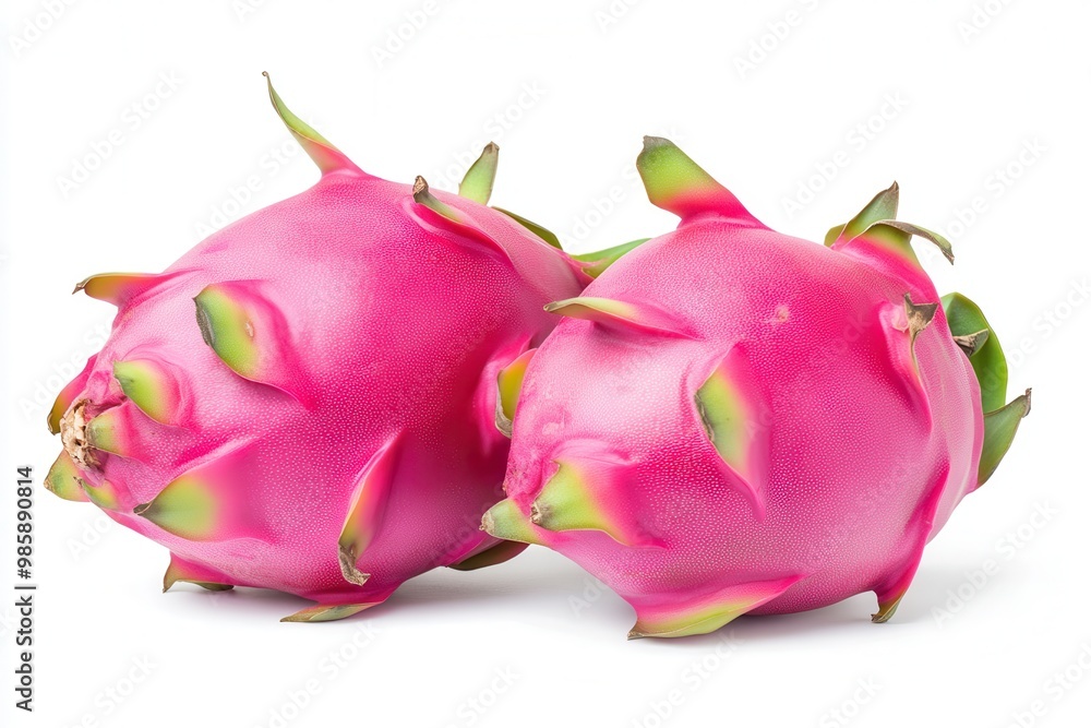 buitfull pink dragon fruit with green isolated on a white background buitfull pink dragon fruit with green isolated on a white background
