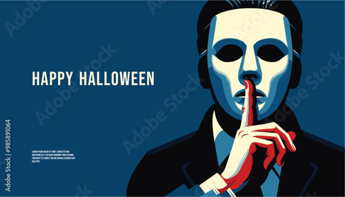 a poster for a halloween party with a man's mouth holding a finger hush secret pose